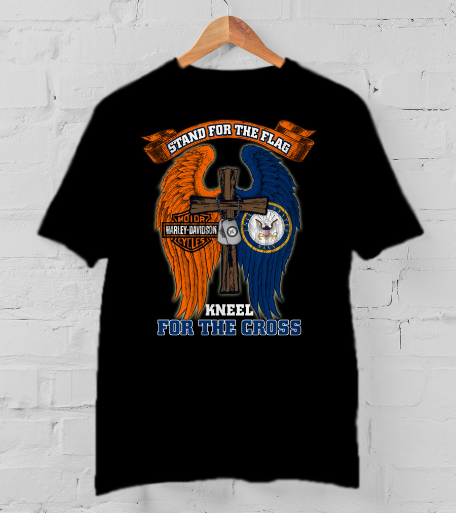 Stand For The Flag Harley Davidson Us Navy Kneel For The Cross T-Shirt