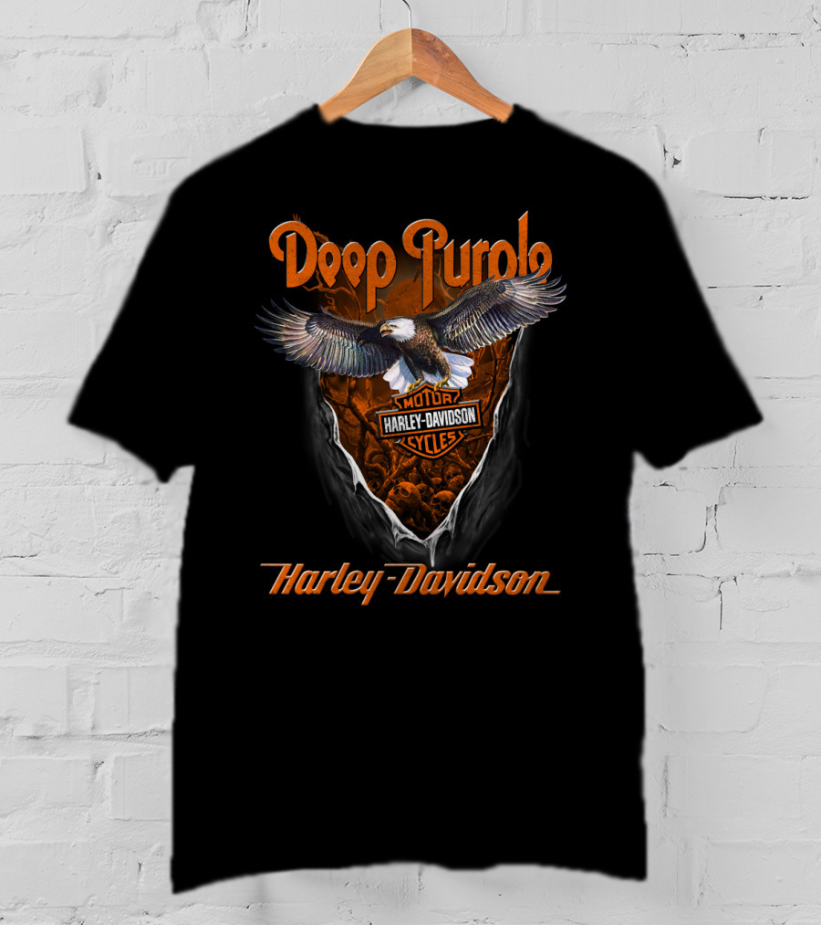 Deep Purple Harley Davidson Logo Eagle Motif T-Shirt