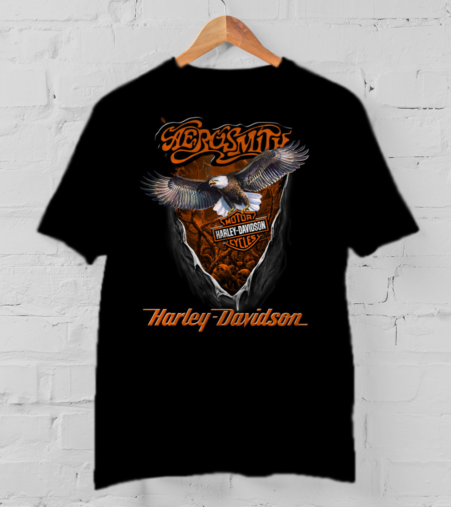 Aerosmith Harley Davidson Motorcycles Eagle Motif T-Shirt