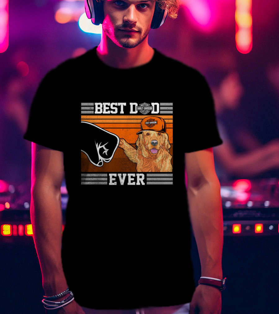 Best Dad Ever Motor Harley Davidson Cycles Golden Retriever Hat Fist Bump T-Shirt