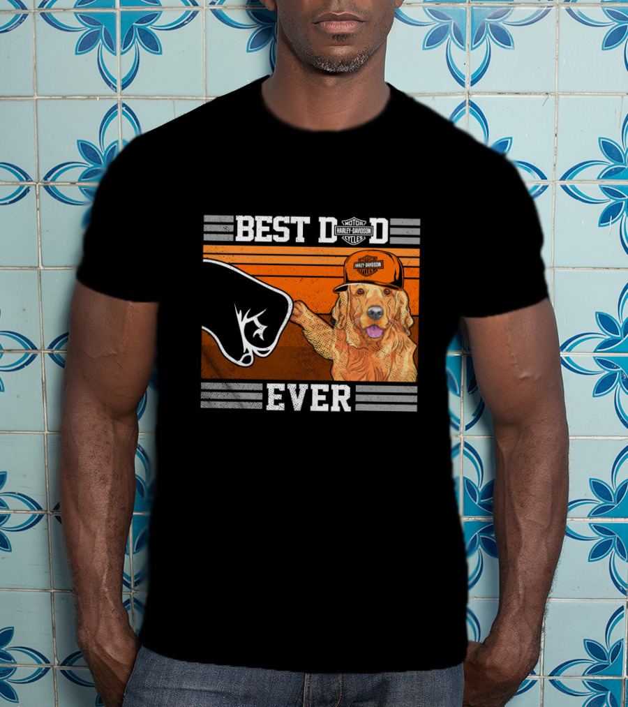 Best Dad Ever Motor Harley Davidson Cycles Golden Retriever Hat Fist Bump T-Shirt
