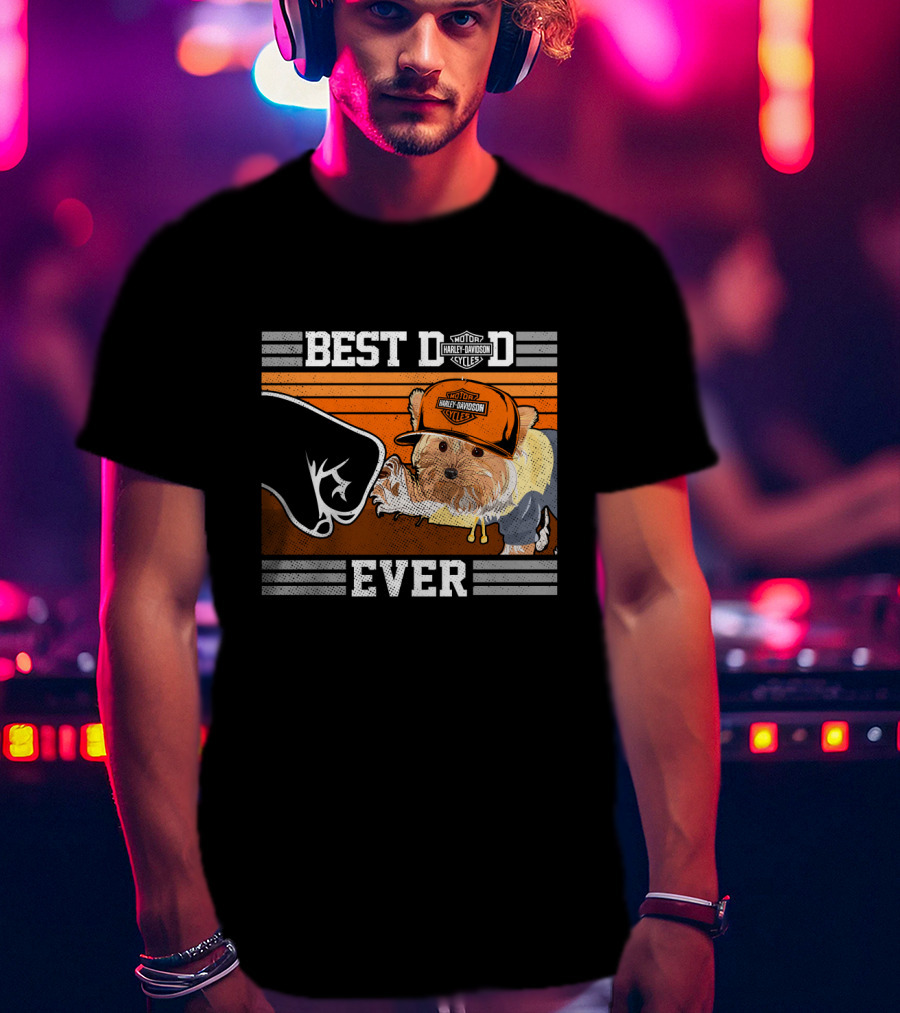 Best Dad Ever Motor Harley Davidson Cycles Yorkshire Terrier T-Shirt