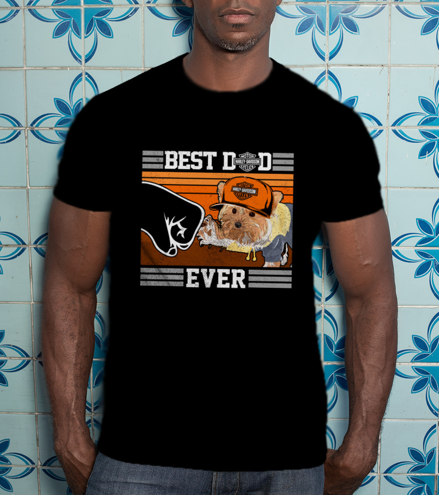 Best Dad Ever Motor Harley Davidson Cycles Yorkshire Terrier T-Shirt
