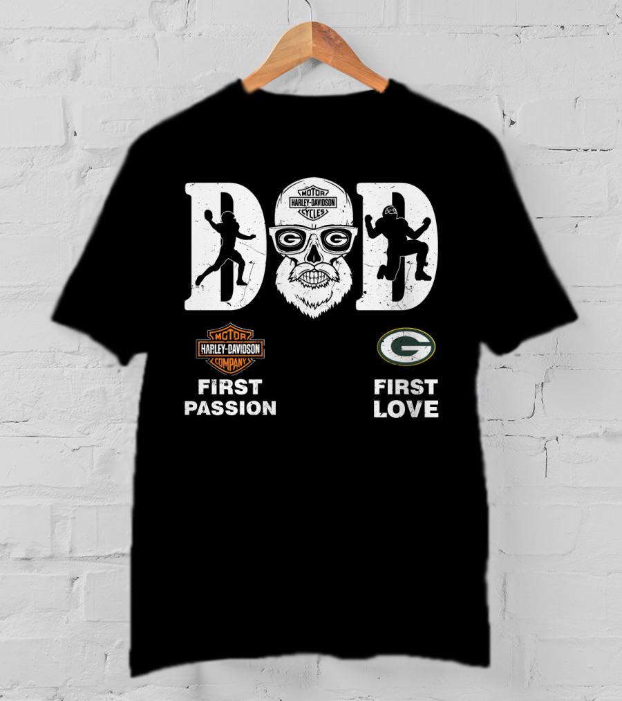 Green Bay Packers Harley Davidson Dad First Passion First Love Nfl T-Shirt