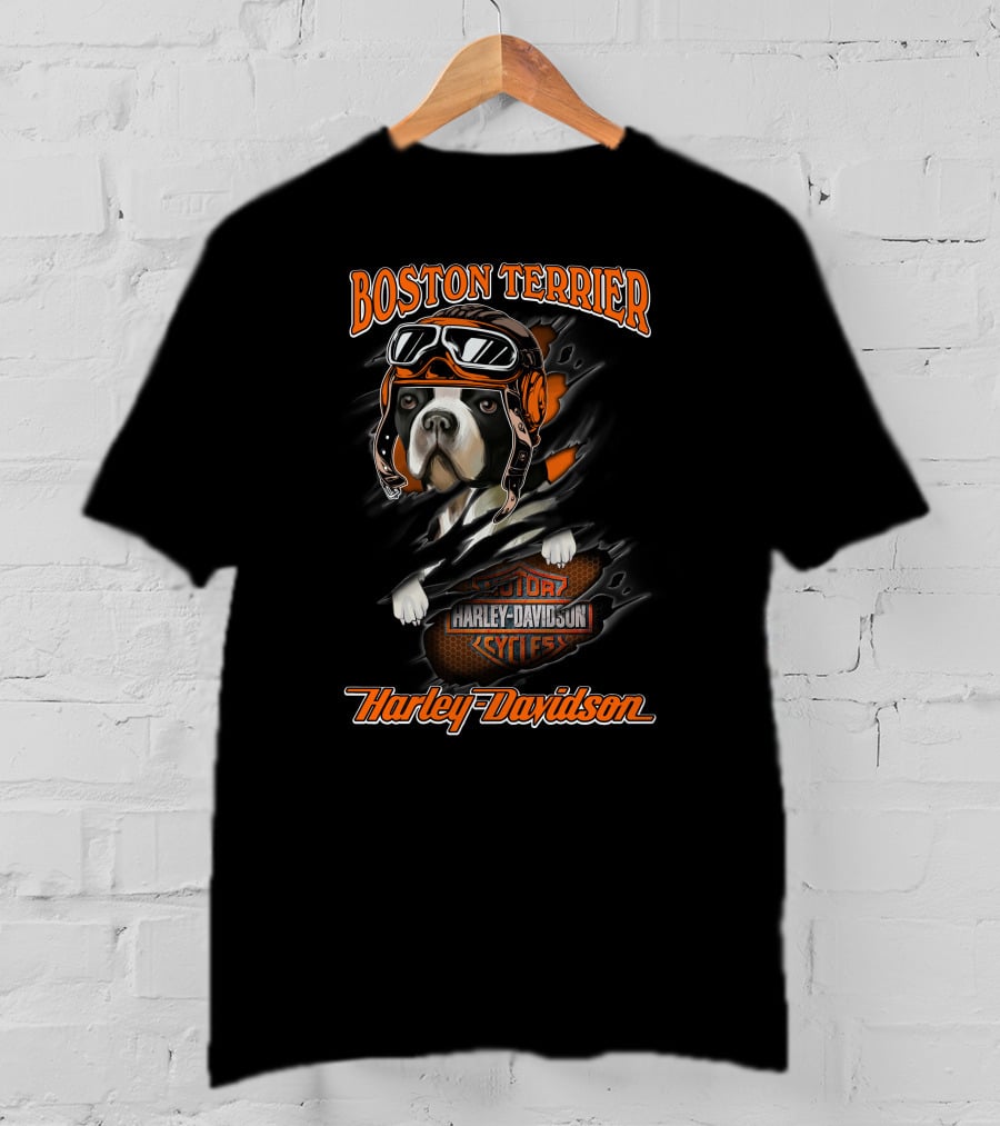 Boston Terrier Harley Davidson Motorcycle Goggles T-Shirt