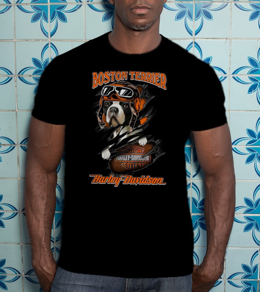 Boston Terrier Harley Davidson Motorcycle Goggles T-Shirt