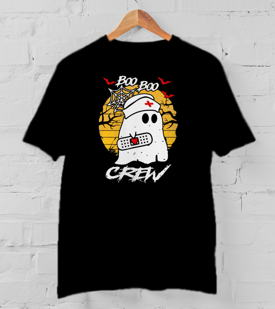 Boo Boo Crew Ghost Nurse Halloween Ghost Bandage Spider Web Bats T-Shirt