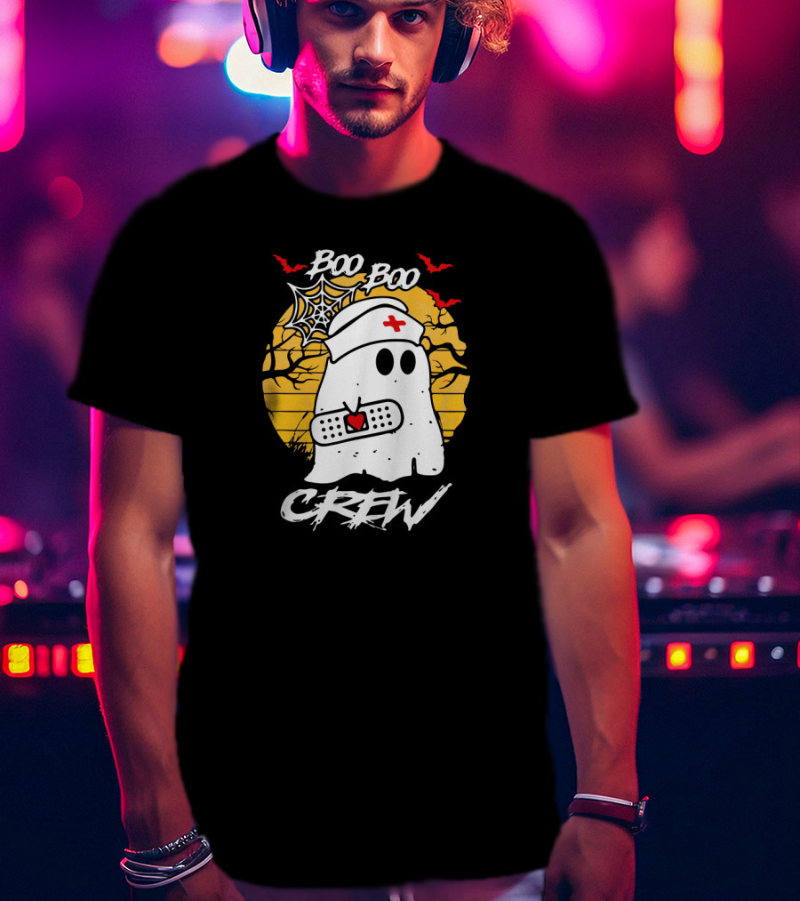 Boo Boo Crew Ghost Nurse Halloween Ghost Bandage Spider Web Bats T-Shirt