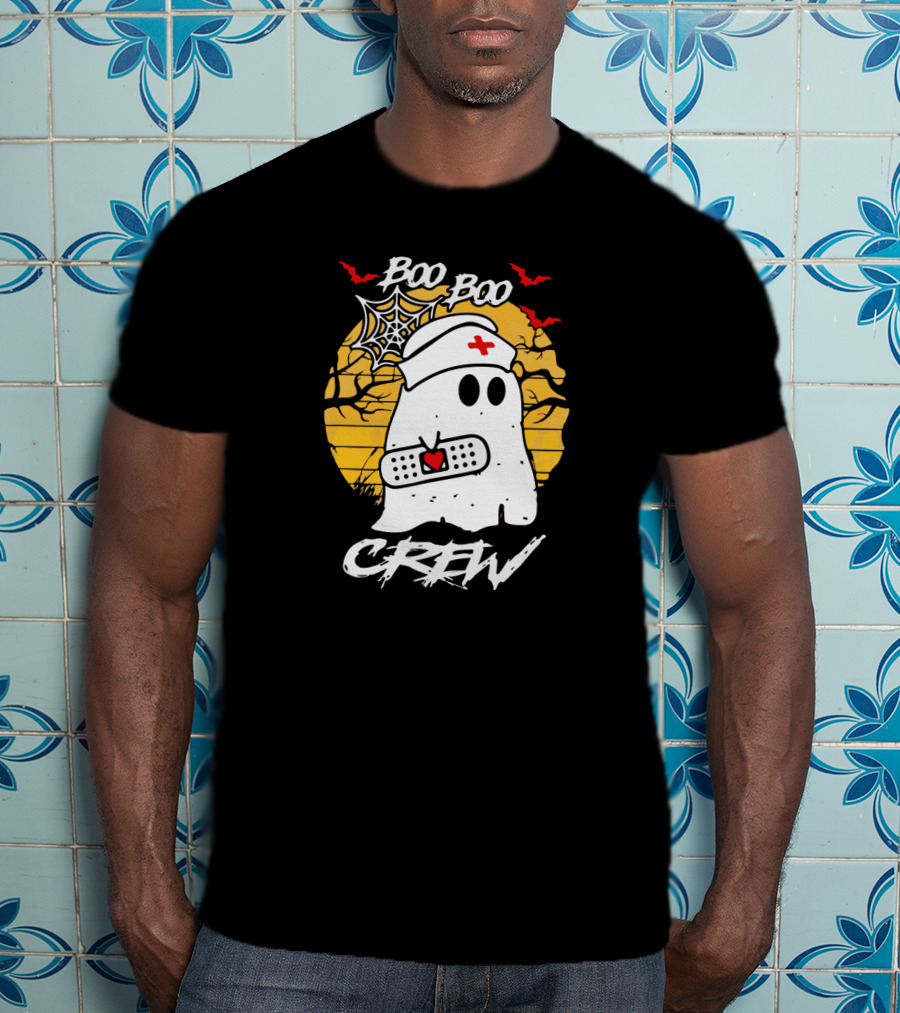 Boo Boo Crew Ghost Nurse Halloween Ghost Bandage Spider Web Bats T-Shirt