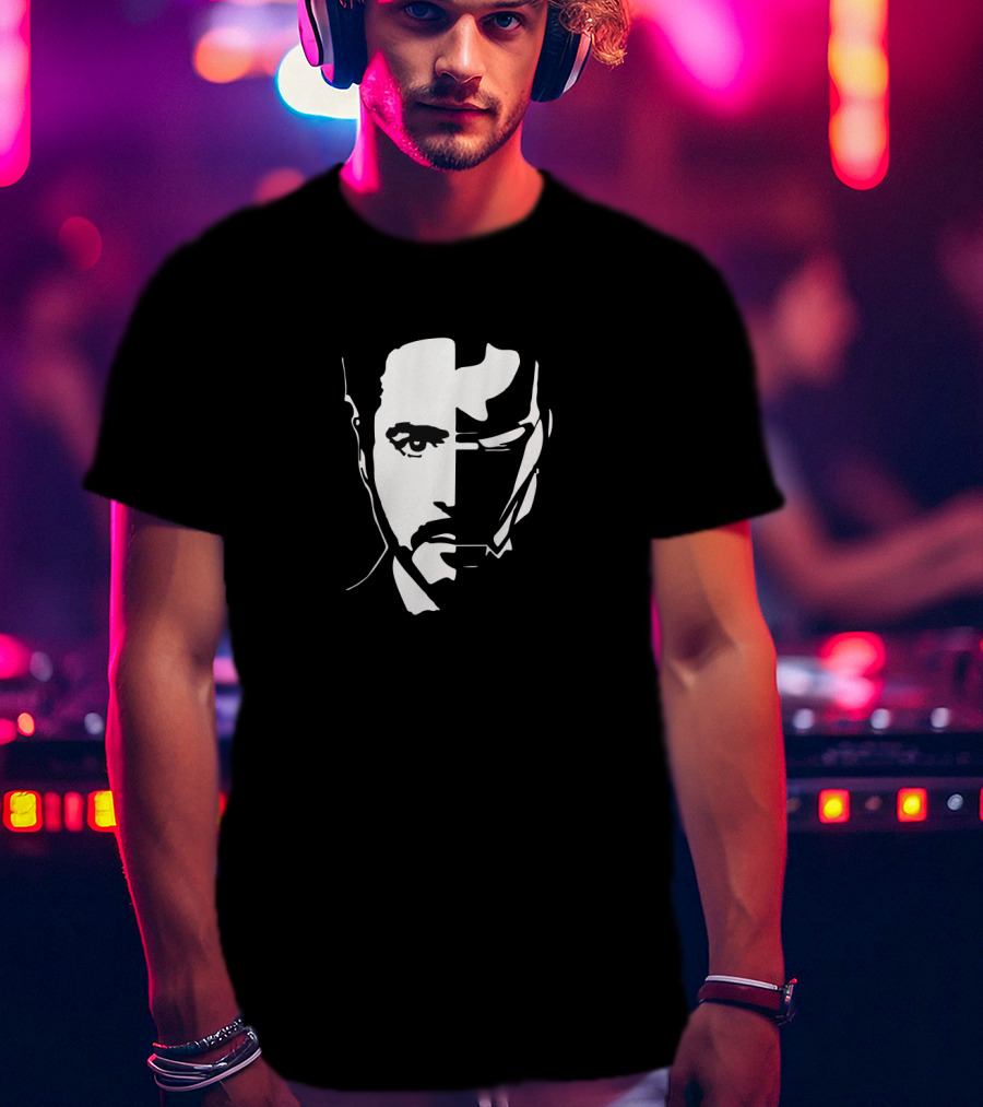 Iron Face Stark Split Hero Mask T-Shirt