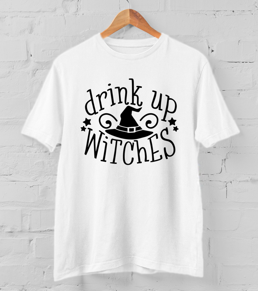 Drink Up Witches Halloween Witch Hat Stars T-Shirt
