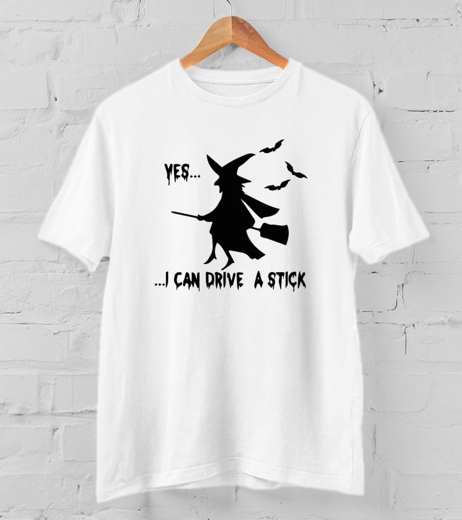 Yes I Can Drive A Stick Witch Silhouette With Bats T-Shirt