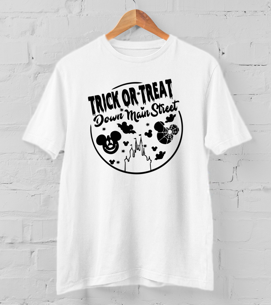 Trick Or Treat Down Main Street Mickey Mouse Halloween Disney Castle T-Shirt