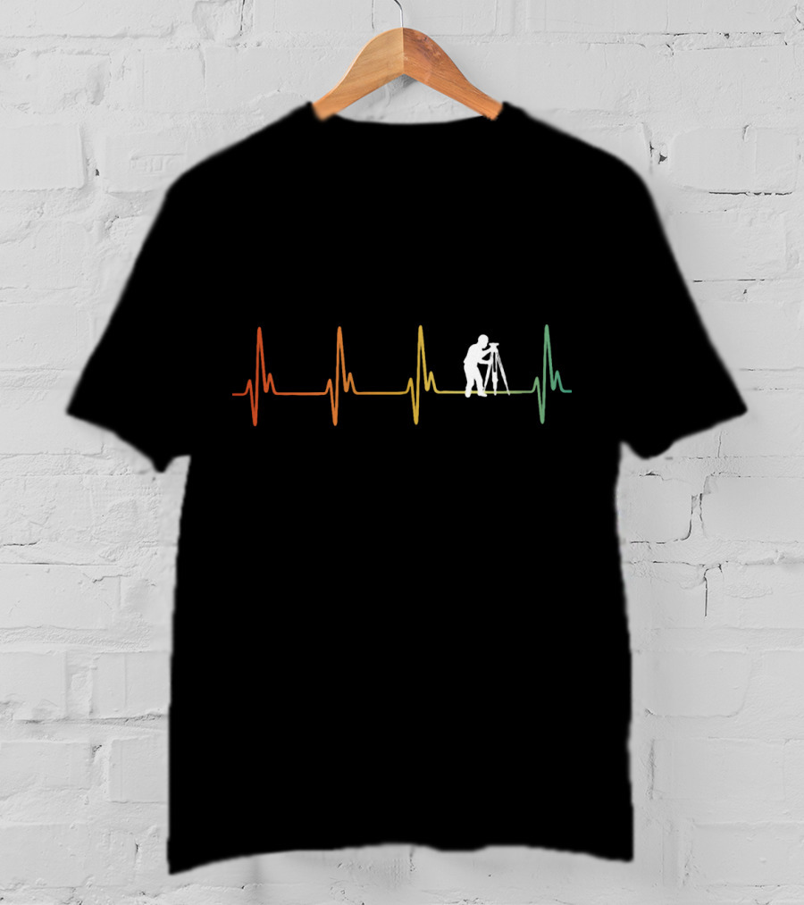 Surveyor Silhouette On Heartbeat Line Retro Engineering T-Shirt