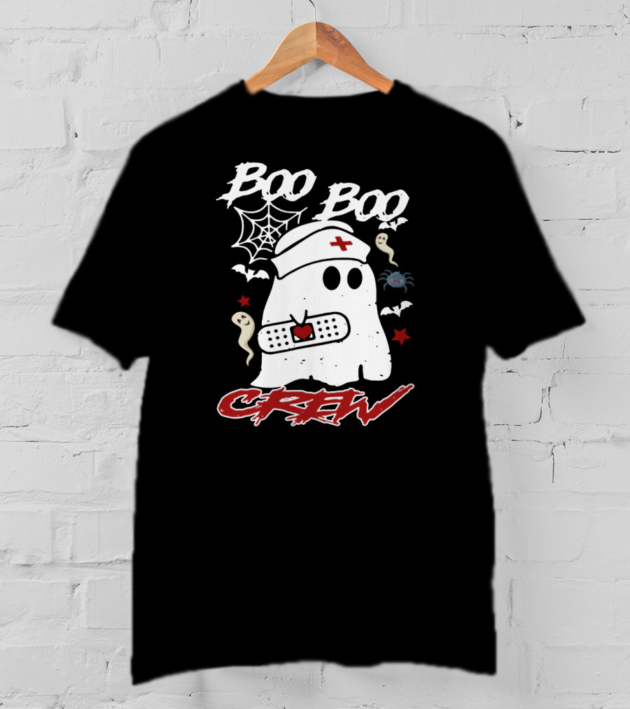 Boo Boo Crew Ghost Nurse Costume Spider Bats Halloween T-Shirt