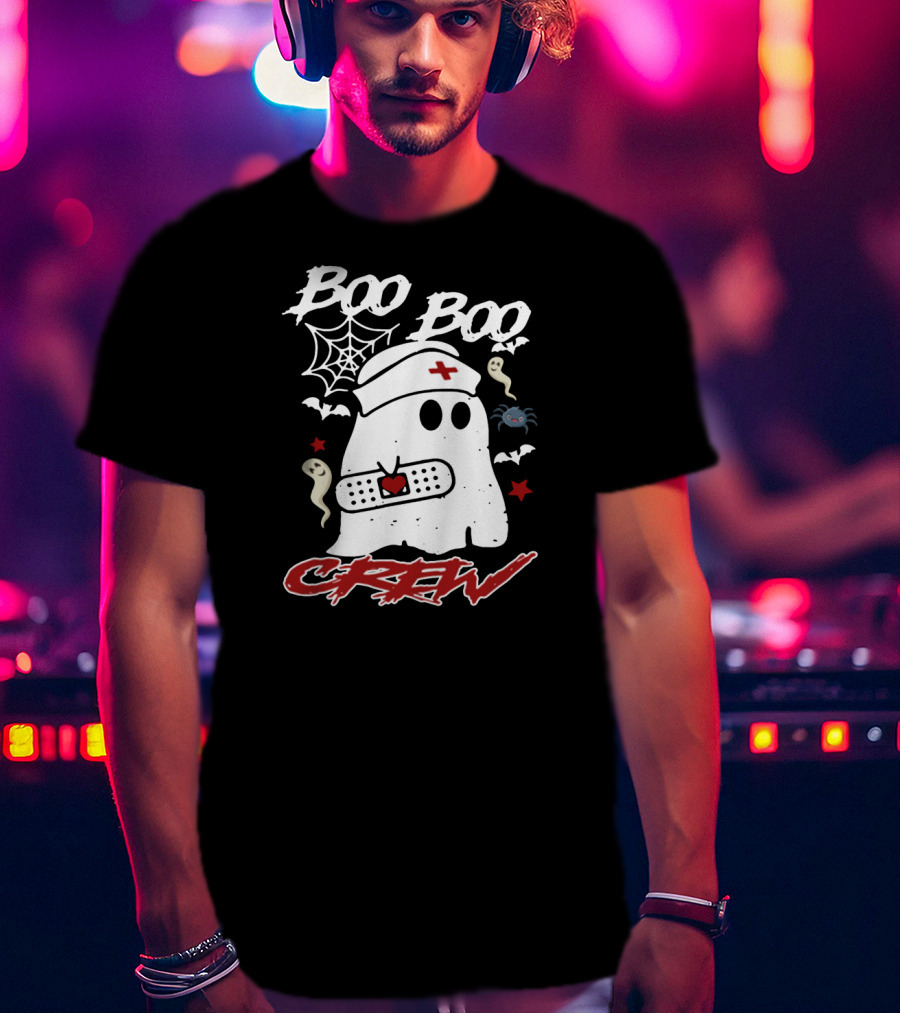 Boo Boo Crew Ghost Nurse Costume Spider Bats Halloween T-Shirt
