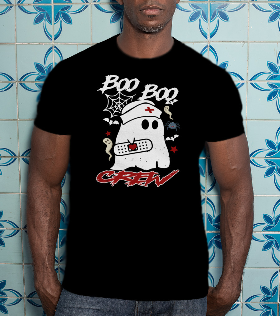 Boo Boo Crew Ghost Nurse Costume Spider Bats Halloween T-Shirt