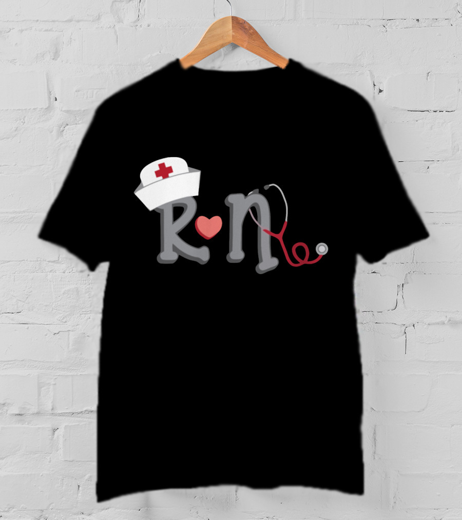 RN Nurse Hat Stethoscope Heart T-Shirt