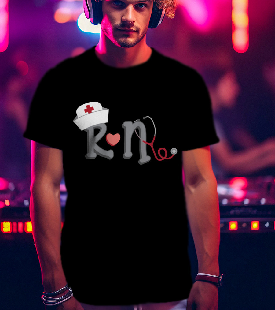 RN Nurse Hat Stethoscope Heart T-Shirt