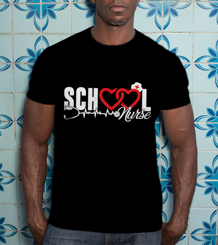 SCHOOL LOVE Nurse Stethoscope Heart And Hat T-Shirt