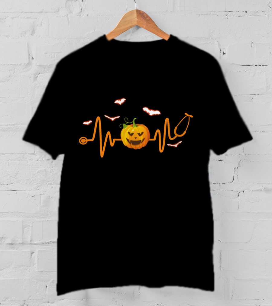 Stethoscope Pumpkin Bat Halloween Funny Nurse T-Shirt
