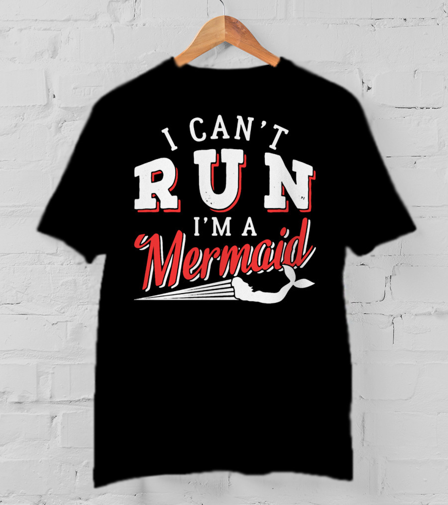 I Can't Run I'm A Mermaid Women's Fashion Text White Red Mermaid Tail T-Shirt