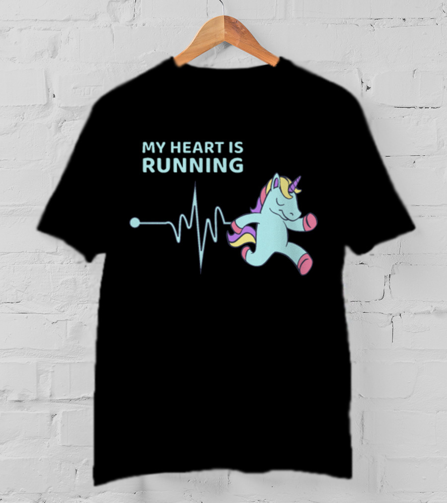 My Heart Is Running Unicorn Jogging Heartbeat Sport Kawaii T-Shirt