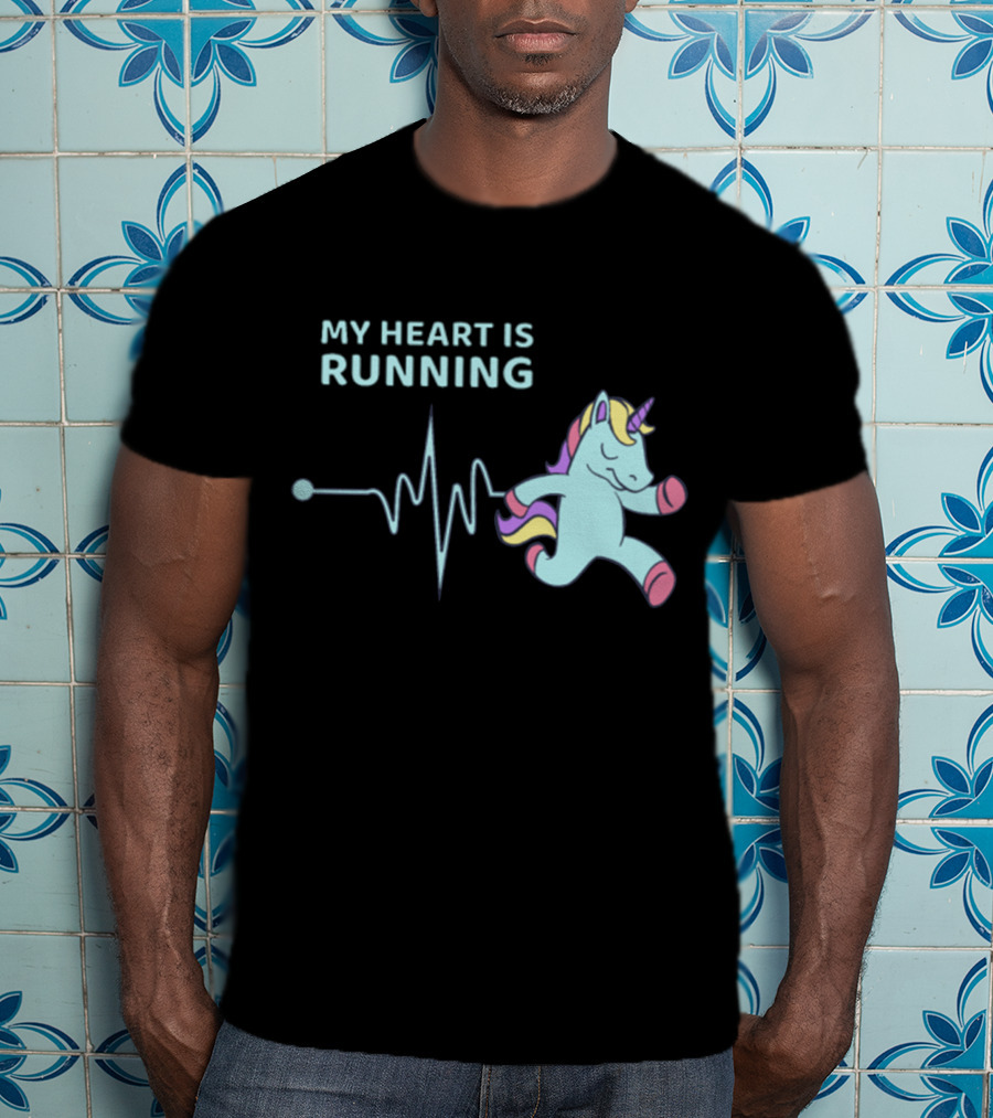 My Heart Is Running Unicorn Jogging Heartbeat Sport Kawaii T-Shirt