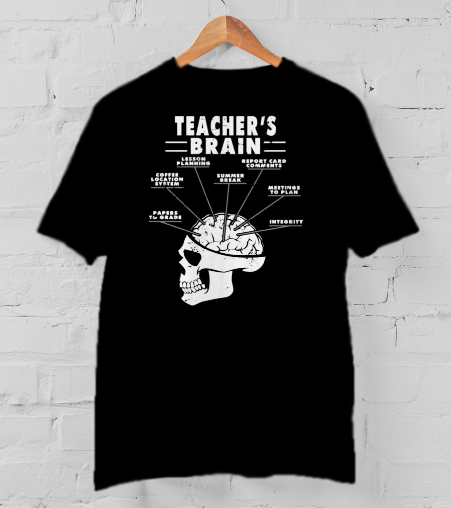 Teacher's Brain Funny Teacher Lesson Planning Report Card Comments Coffee Location System Summer Break Meetings To Plan Papers To Grade Integrity T-Shirt