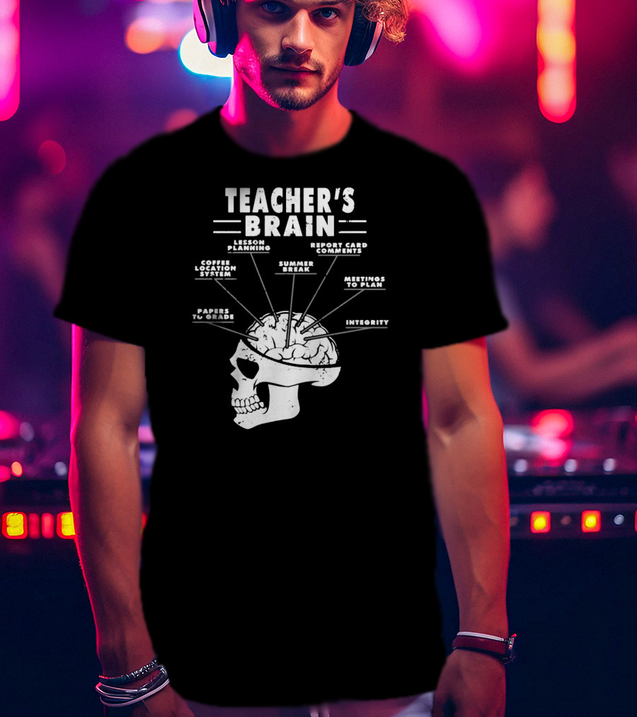 Teacher's Brain Funny Teacher Lesson Planning Report Card Comments Coffee Location System Summer Break Meetings To Plan Papers To Grade Integrity T-Shirt