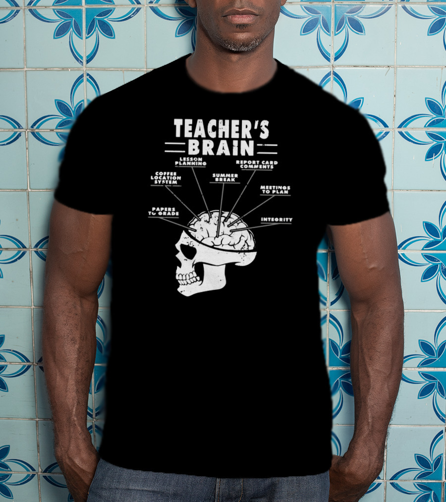 Teacher's Brain Funny Teacher Lesson Planning Report Card Comments Coffee Location System Summer Break Meetings To Plan Papers To Grade Integrity T-Shirt