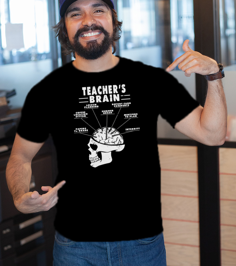Teacher's Brain Funny Teacher Lesson Planning Report Card Comments Coffee Location System Summer Break Meetings To Plan Papers To Grade Integrity T-Shirt