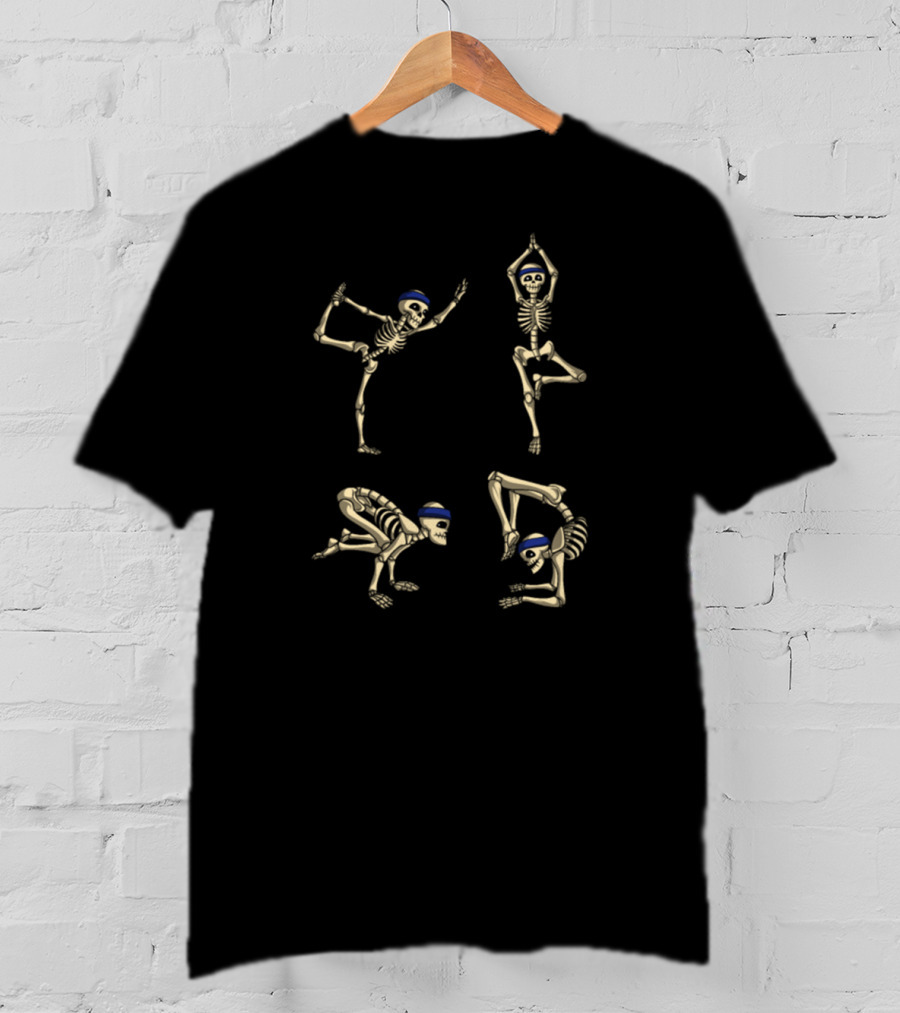 Skeleton Yoga Exercise Poses With Blue Headbands T-Shirt