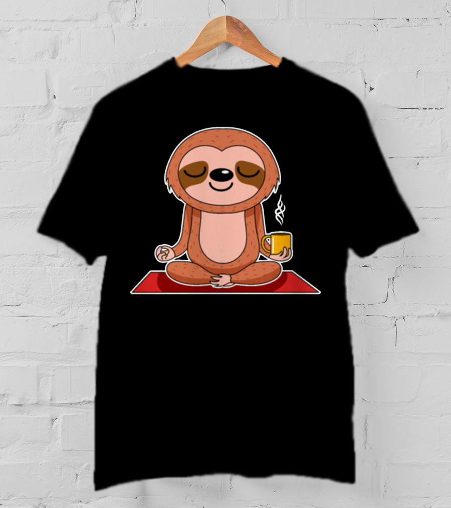 Yoga Sloth Funny Zen Meditation With Coffee T-Shirt