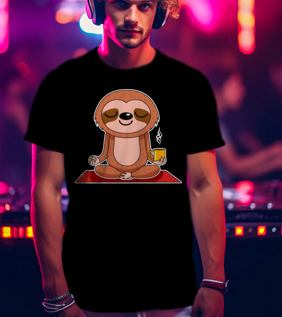 Yoga Sloth Funny Zen Meditation With Coffee T-Shirt