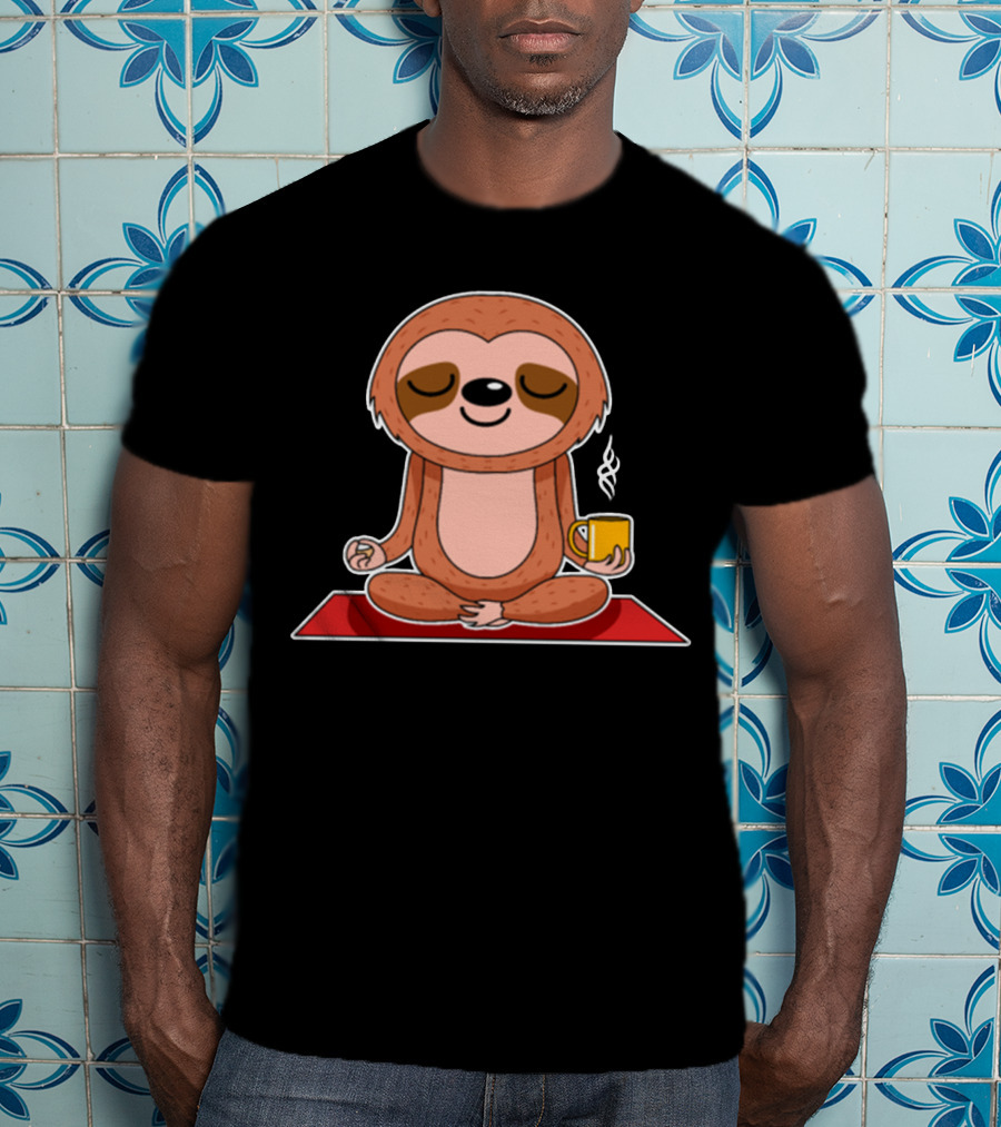Yoga Sloth Funny Zen Meditation With Coffee T-Shirt