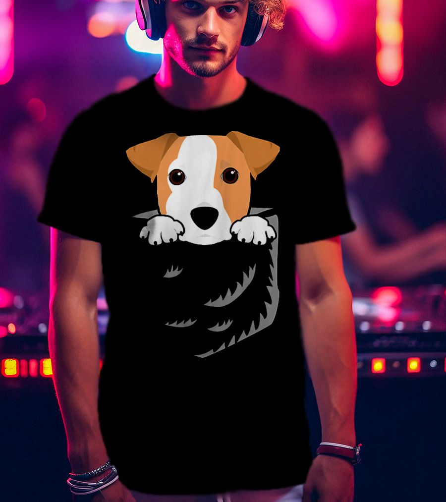 Adorable Jack Russell Terrier In Pocket Looking Out T-Shirt
