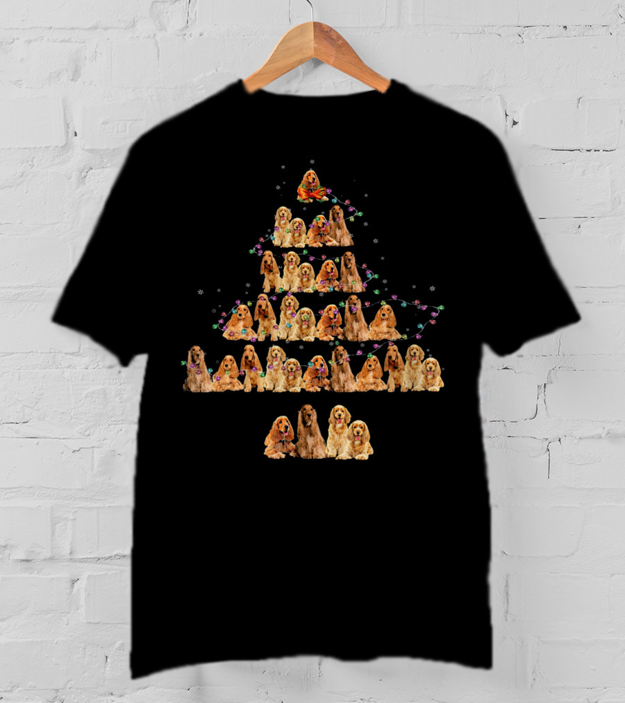 American Cocker Spaniel Christmas Tree With Festive Lights And Stars T-Shirt
