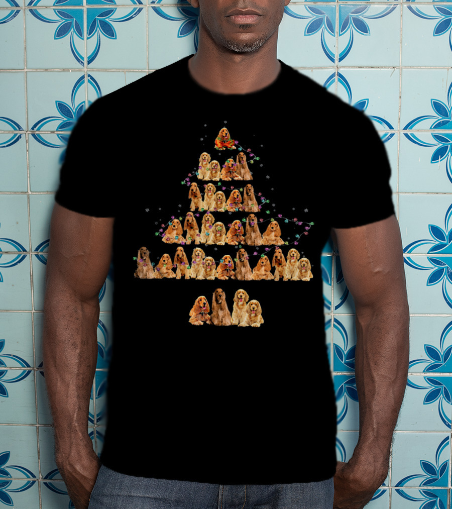 American Cocker Spaniel Christmas Tree With Festive Lights And Stars T-Shirt