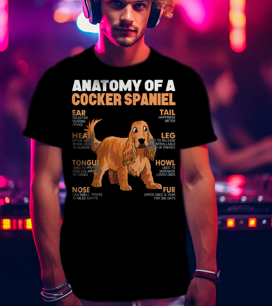 Anatomy Of A Cocker Spaniel Head Tongue Nose Ear Fur Leg Tail Howl T-Shirt
