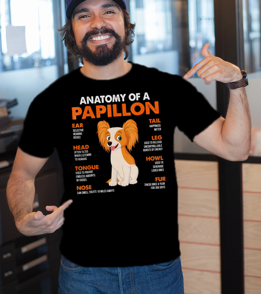 Anatomy Of A Papillon Ear Head Tongue Nose Tail Leg Howl Fur T-Shirt