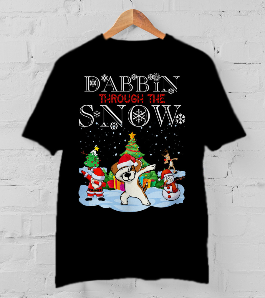 Dabbin Through The Snow Beagles Jack Russell Dog Christmas Scene T-Shirt