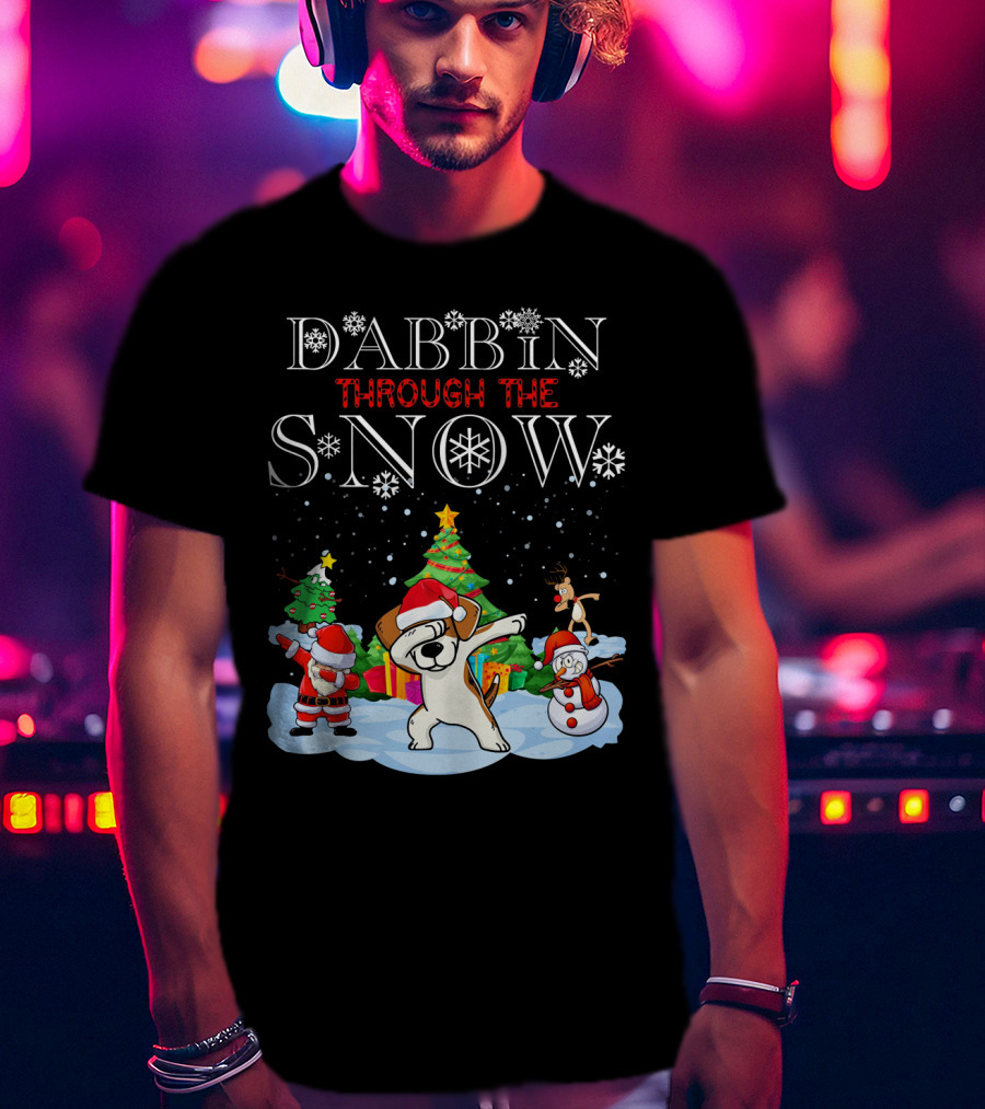 Dabbin Through The Snow Beagles Jack Russell Dog Christmas Scene T-Shirt