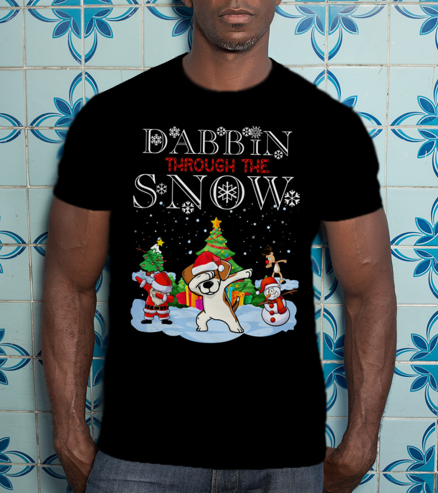 Dabbin Through The Snow Beagles Jack Russell Dog Christmas Scene T-Shirt