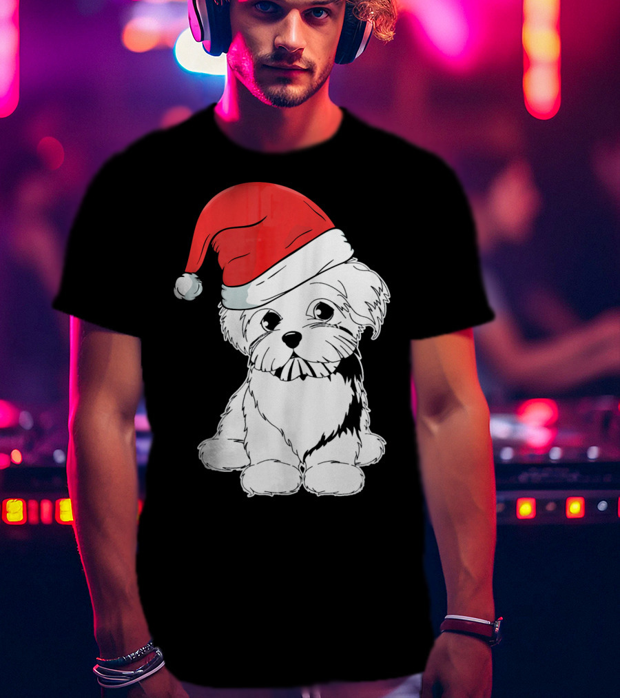 Best Christmas Maltese Santa Hat T-Shirt