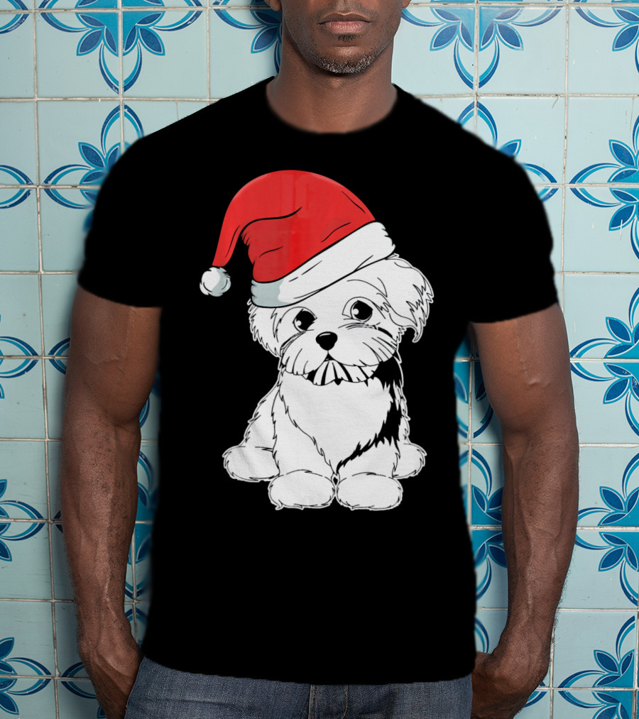 Best Christmas Maltese Santa Hat T-Shirt