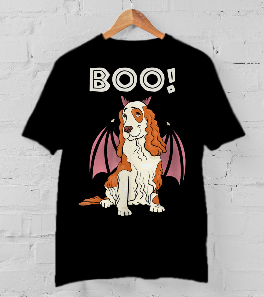 Boo Cocker Spaniel With Bat Wings Halloween T-Shirt