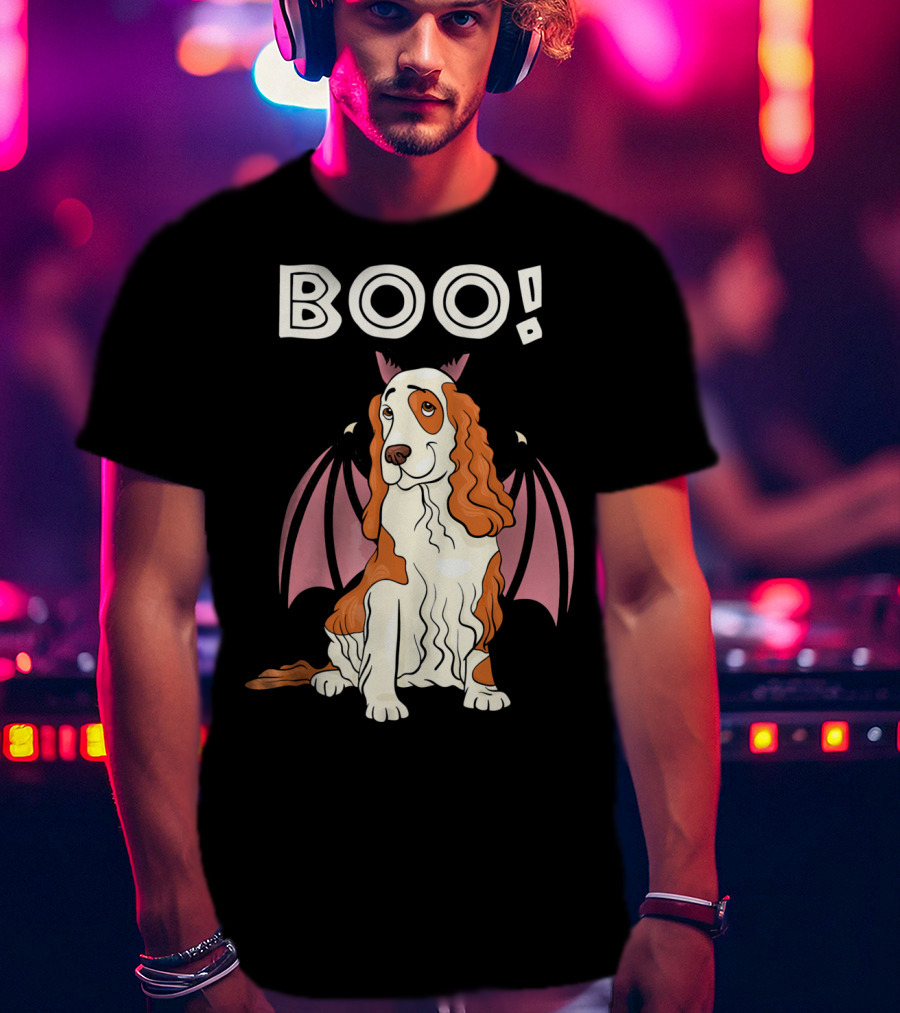 Boo Cocker Spaniel With Bat Wings Halloween T-Shirt