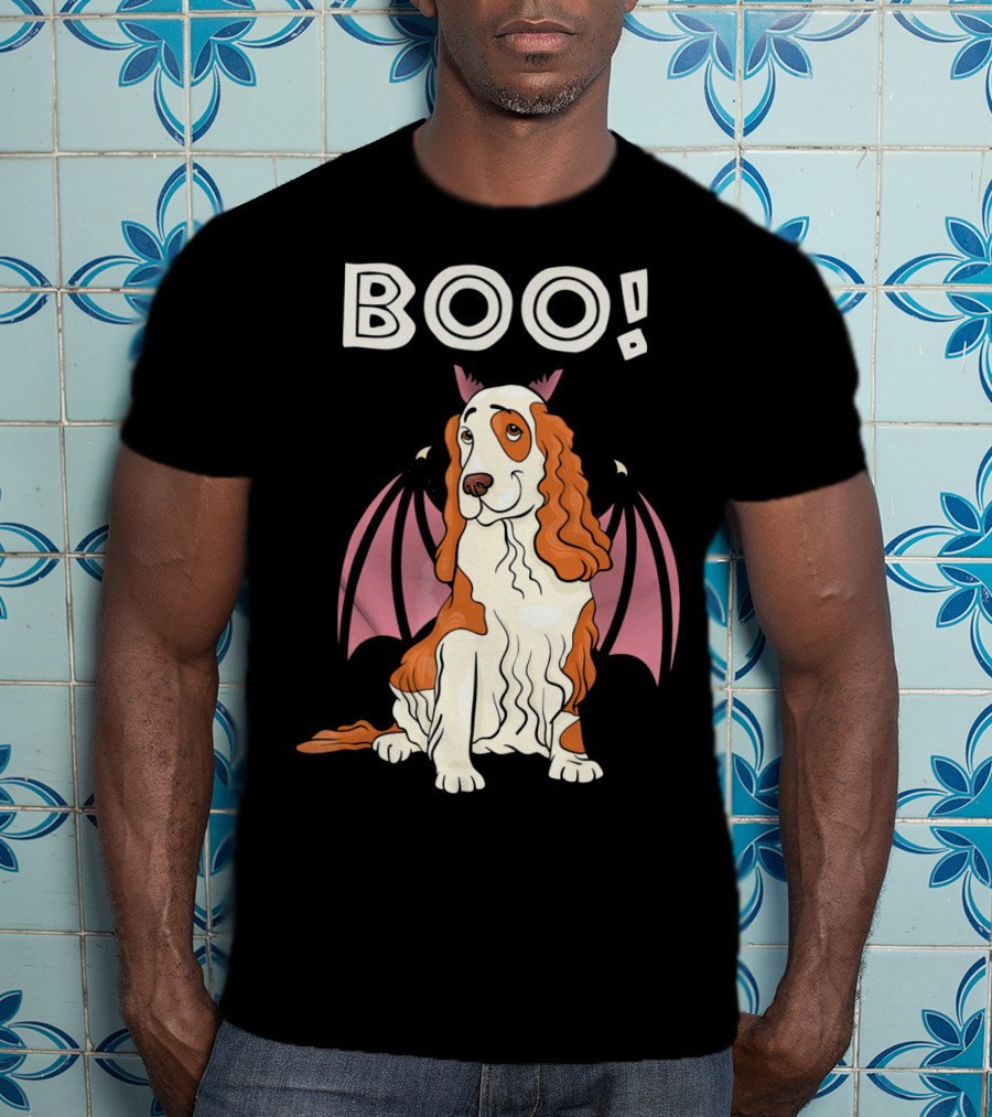 Boo Cocker Spaniel With Bat Wings Halloween T-Shirt