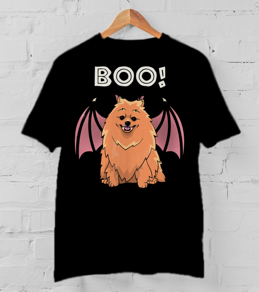 BOO Pomeranian With Bat Wings Halloween T-Shirt